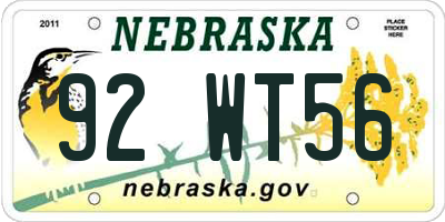 NE license plate 92WT56