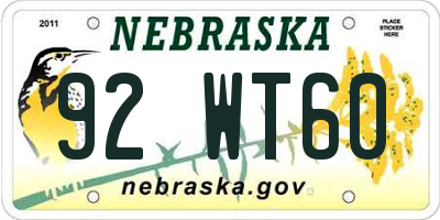 NE license plate 92WT60