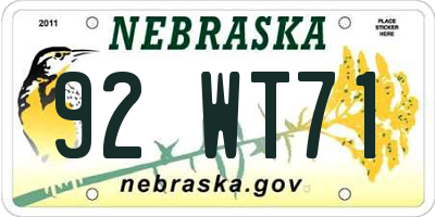 NE license plate 92WT71