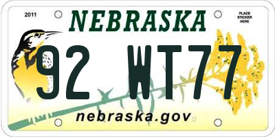 NE license plate 92WT77