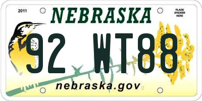 NE license plate 92WT88