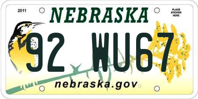 NE license plate 92WU67