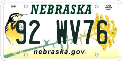 NE license plate 92WV76