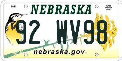 NE license plate 92WV98
