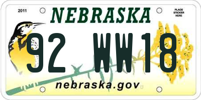 NE license plate 92WW18