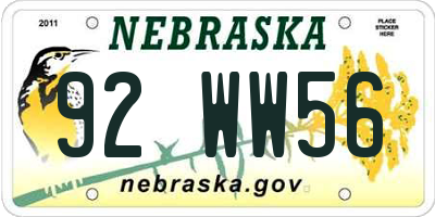 NE license plate 92WW56