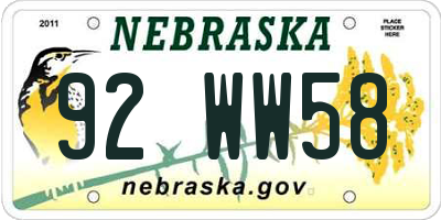 NE license plate 92WW58