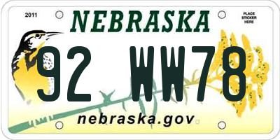NE license plate 92WW78