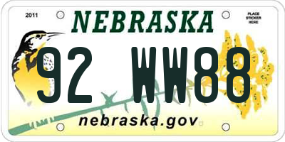 NE license plate 92WW88