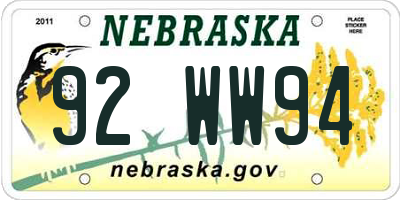 NE license plate 92WW94