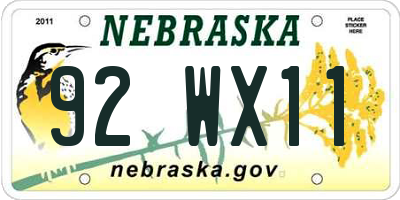 NE license plate 92WX11