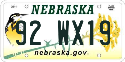 NE license plate 92WX19