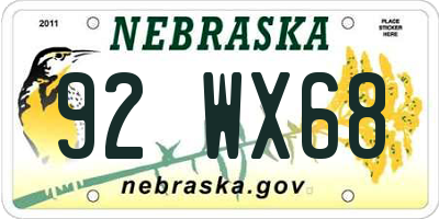 NE license plate 92WX68