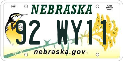 NE license plate 92WY11