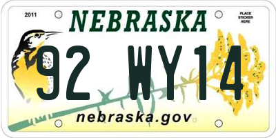 NE license plate 92WY14