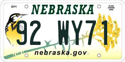NE license plate 92WY71