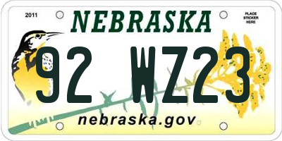 NE license plate 92WZ23