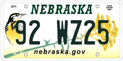 NE license plate 92WZ25
