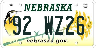 NE license plate 92WZ26