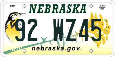 NE license plate 92WZ45