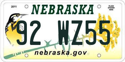 NE license plate 92WZ55
