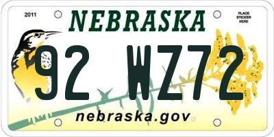 NE license plate 92WZ72