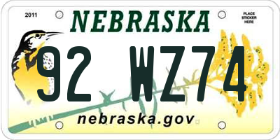 NE license plate 92WZ74