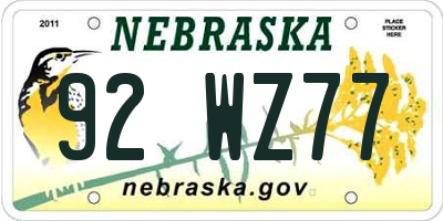 NE license plate 92WZ77