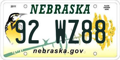 NE license plate 92WZ88