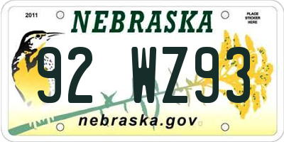 NE license plate 92WZ93