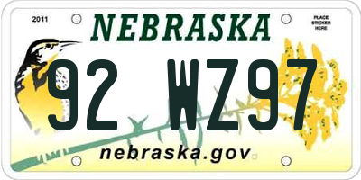 NE license plate 92WZ97