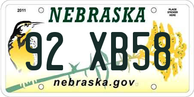 NE license plate 92XB58