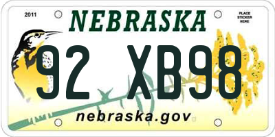 NE license plate 92XB98