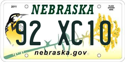 NE license plate 92XC10