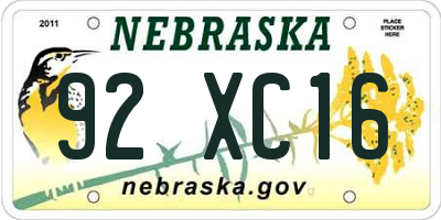 NE license plate 92XC16