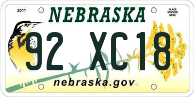 NE license plate 92XC18