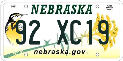 NE license plate 92XC19