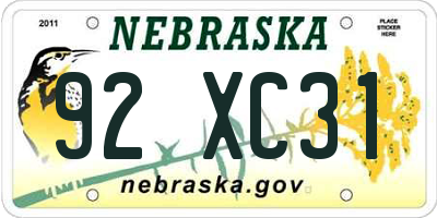 NE license plate 92XC31
