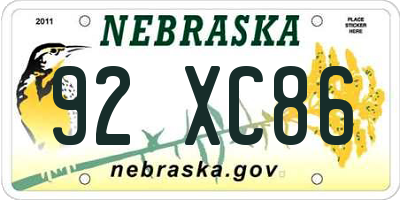NE license plate 92XC86