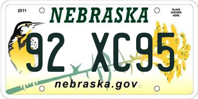 NE license plate 92XC95