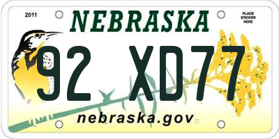 NE license plate 92XD77