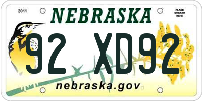 NE license plate 92XD92