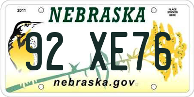 NE license plate 92XE76
