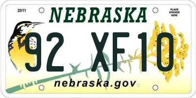NE license plate 92XF10