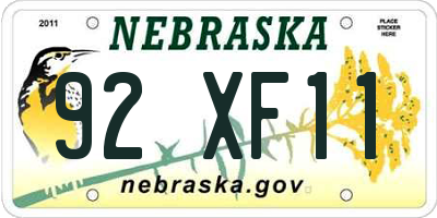 NE license plate 92XF11