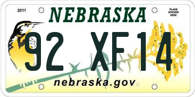 NE license plate 92XF14