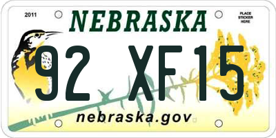 NE license plate 92XF15