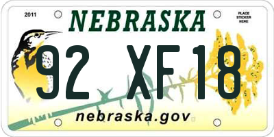 NE license plate 92XF18