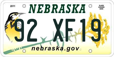 NE license plate 92XF19
