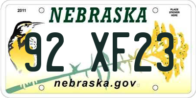 NE license plate 92XF23